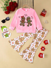2pcs Christmas Outfit For Girls, Bear Print Long Sleeve Sweatshirt & Bell-Bottom Pants Set, Casual, Suitable For Autumn/Winter